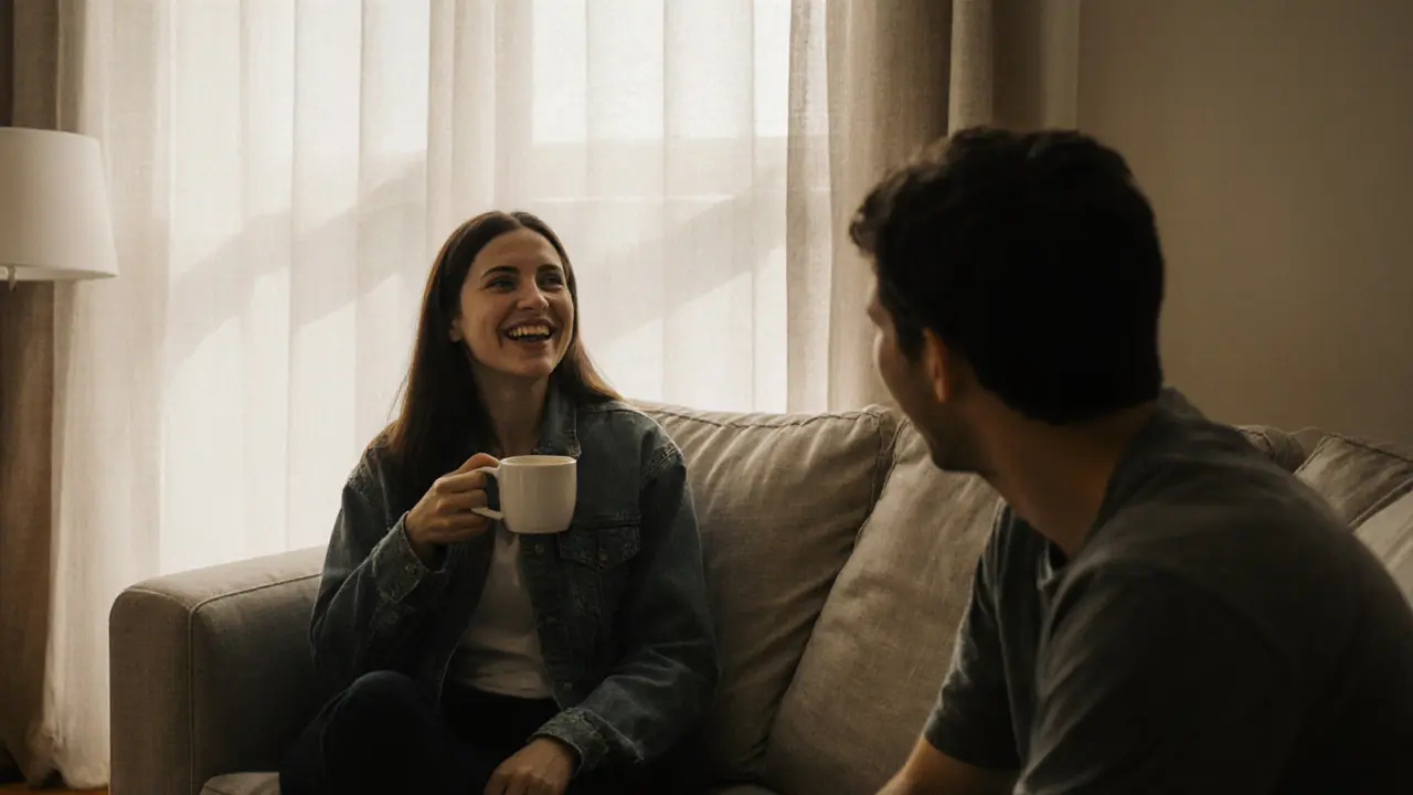 Two people sharing a quiet, thoughtful moment on a couch, connected by presence.