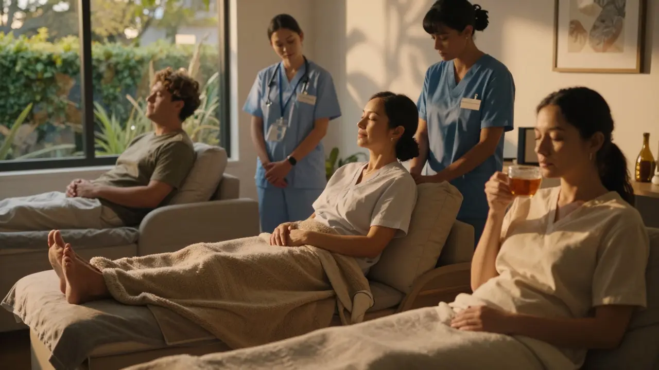 Melbourne professionals peacefully relaxing after a massage, each in their own quiet moment of restored calm.