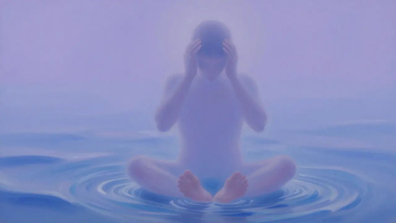 Silhouette surrounded by calming energy waves symbolizing stress relief through touch.