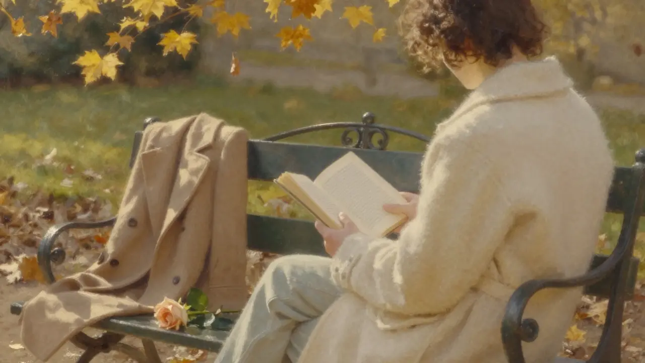 Someone sits quietly on a garden bench in Luxembourg Gardens, reading under autumn sunlight.